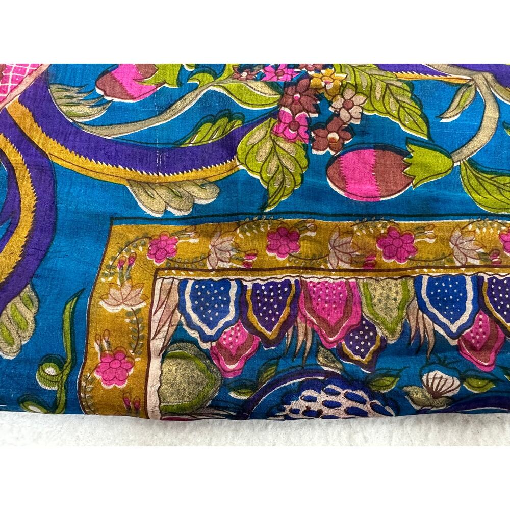 Large Square 100% Silk Scarf 36"X 39" Square Vintage Botanical Floral Ornate - Picture 9 of 10